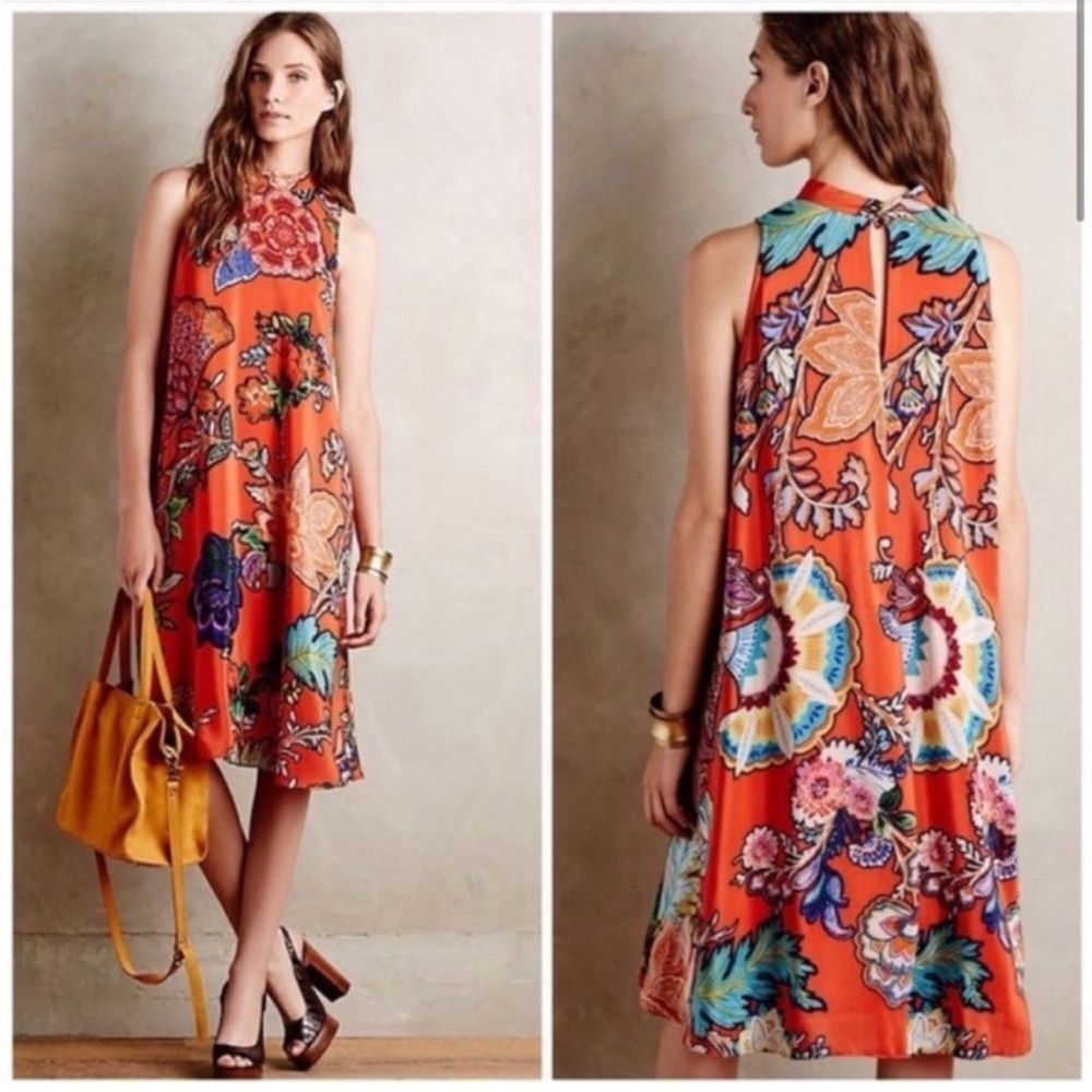 Anthropology 100% Silk Larkhill Swing Dress by‎ Maeve, Size Medium - Picture 2 of 9